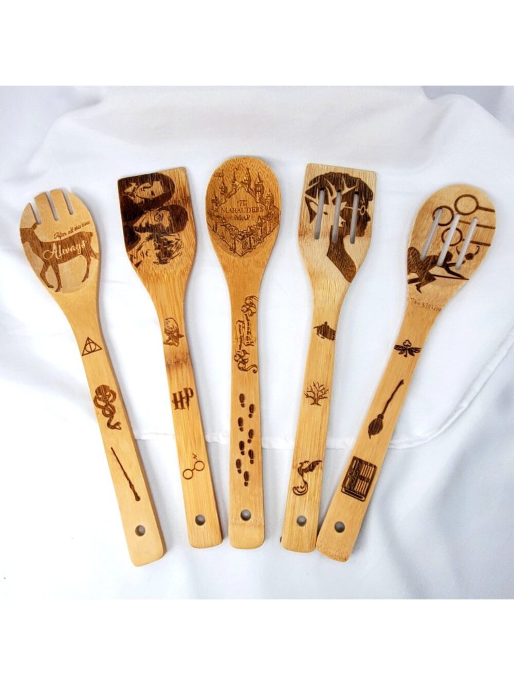Harry Potter Engraved Bamboo Cooking Utensils Set Of 5 Never used